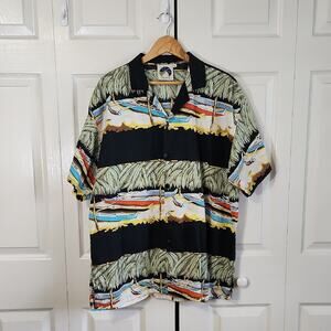 Vintage Armadillo Mens Multi-Colored Button‎ Front Shirt Size XL Boat Tropical